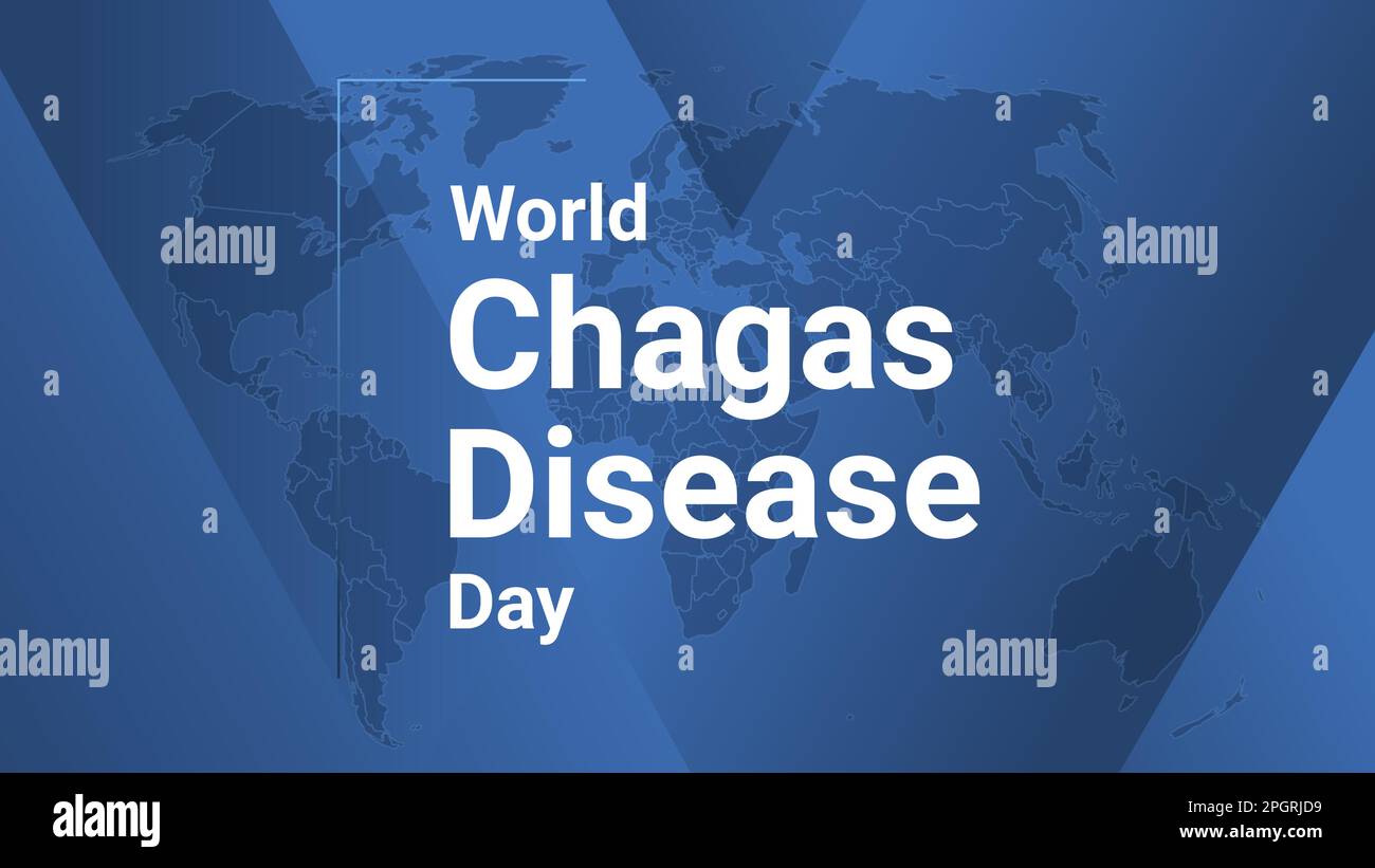 World Chagas Disease Day holiday card. Poster with earth map, blue gradient lines background, white text. Flat style design banner. Vector illustratio Stock Vector