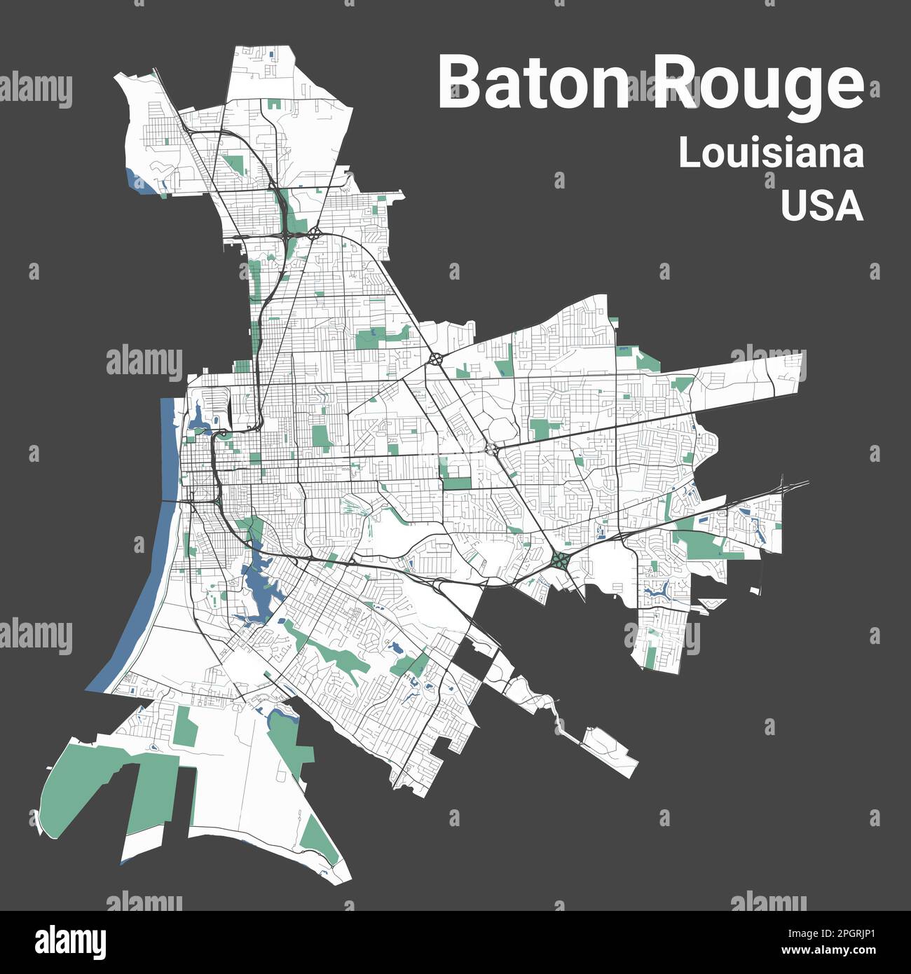 The map shows the geographic regions of Louisiana. In which region is the  city of Baton Rouge located? 