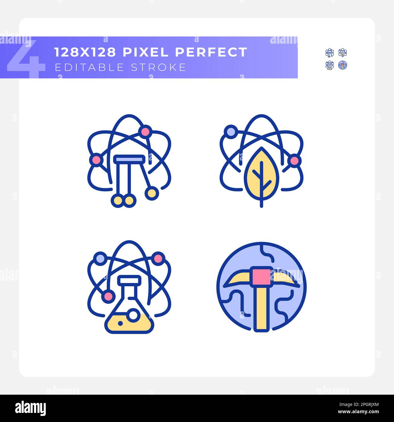 Data mining with STEM pixel perfect RGB color icons set Stock Vector