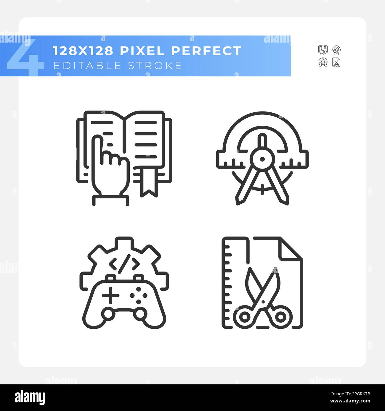 STEM related subjects pixel perfect linear icons set Stock Vector