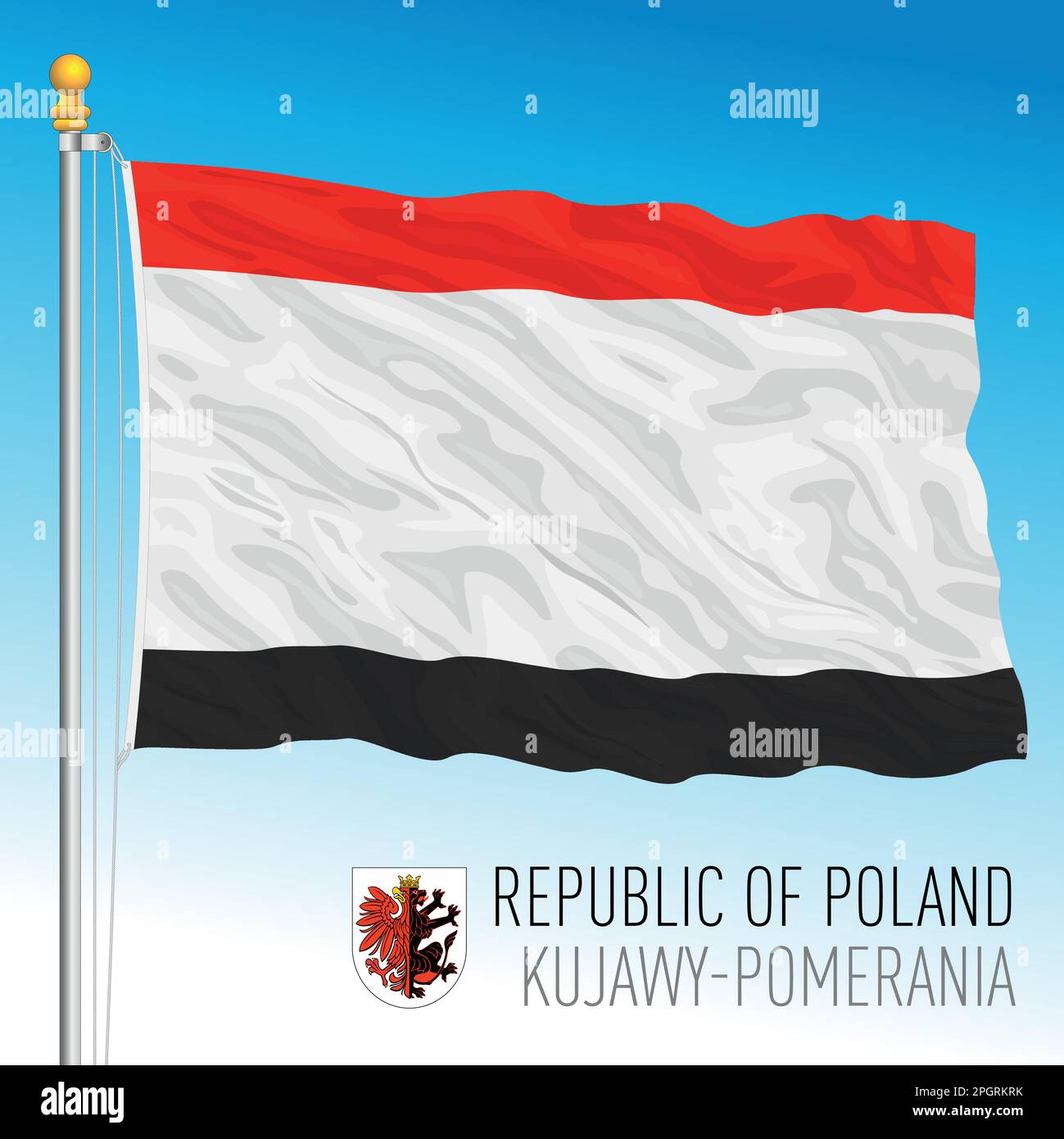 Kujawy - Pomerania regional flag and coat of arms, Republic of Poland, european country, vector illustration Stock Vector