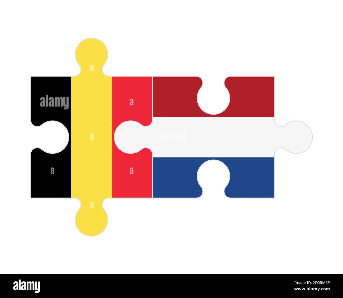 Connected puzzle of flags of Belgium and Netherlands, vector Stock Vector