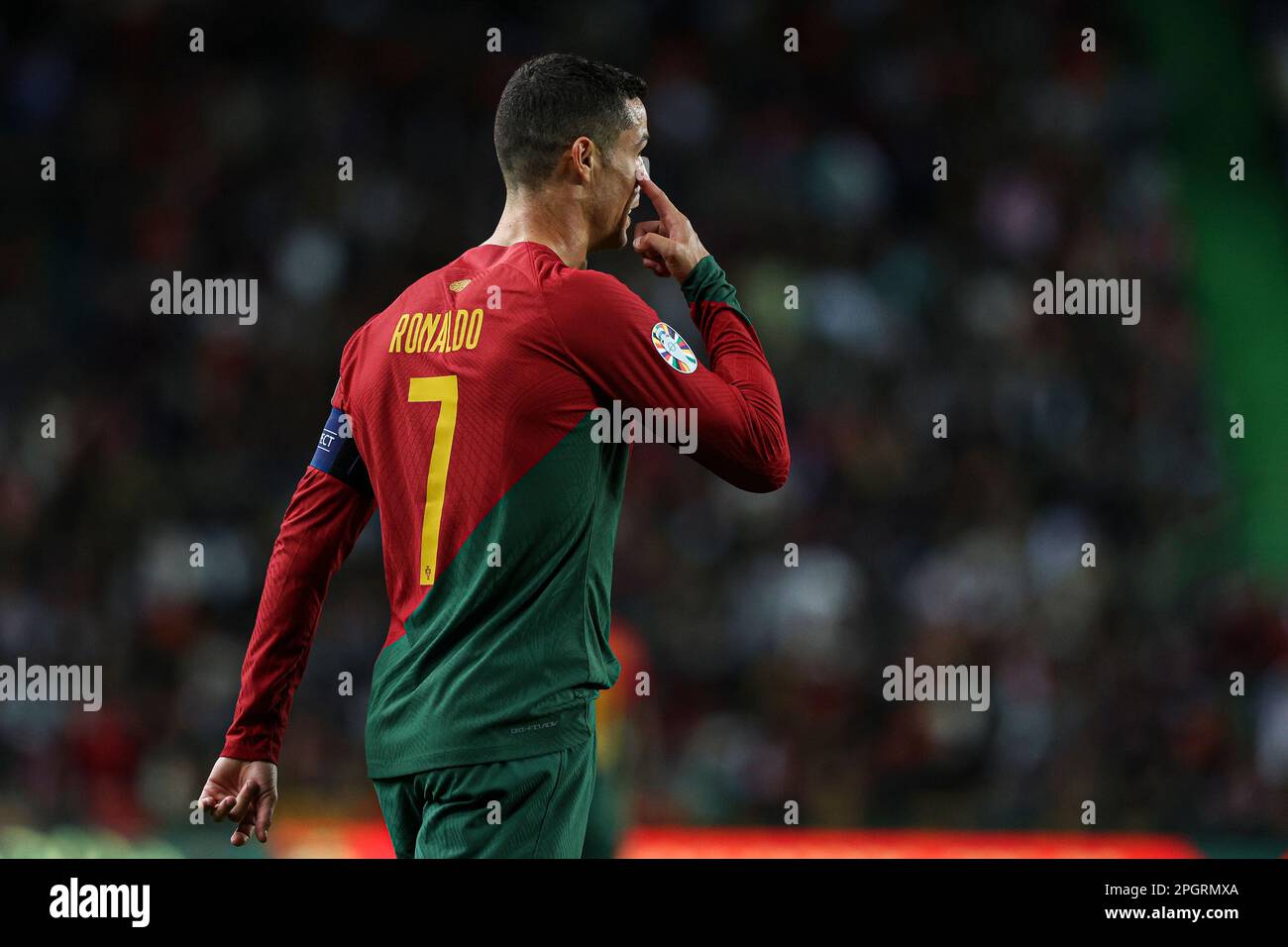 Lisbon, Portugal. 23rd Mar, 2023. Cristiano Ronaldo of Portugal celebrates  after scoring a goal during the UEFA Euro 2024 qualifying round group J  match between Portugal and Liechtenstein at Estadio Jose Alvalade.