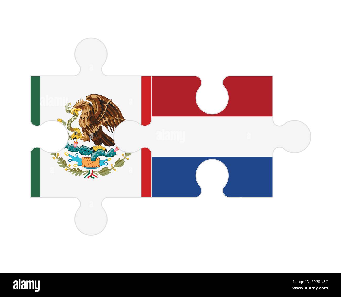 Connected puzzle of flags of Mexico and Netherlands, vector Stock Vector