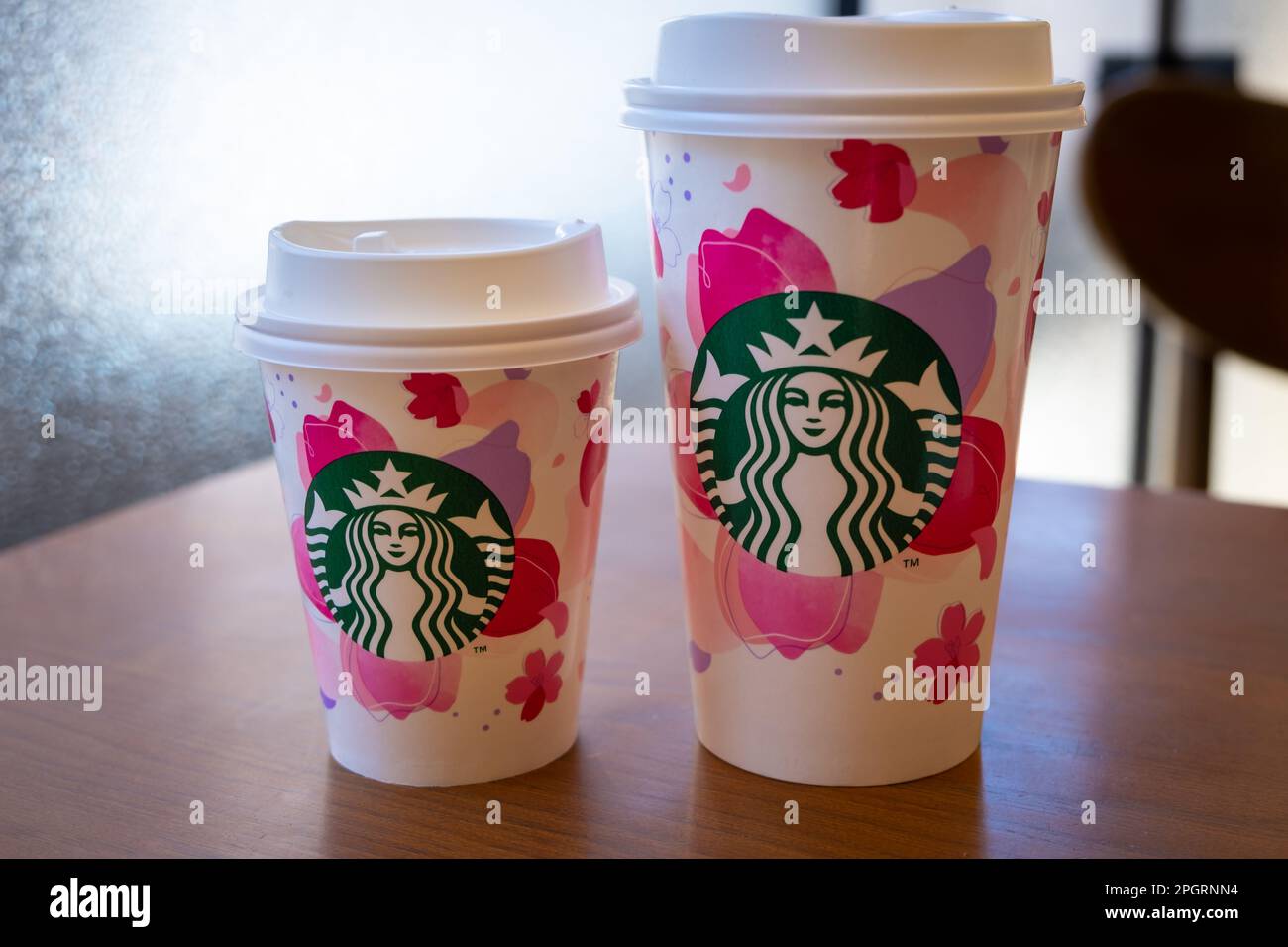 March 13th 2023 - Tokyo, Japan: Sakura Cherry blossom themed Starbucks ...
