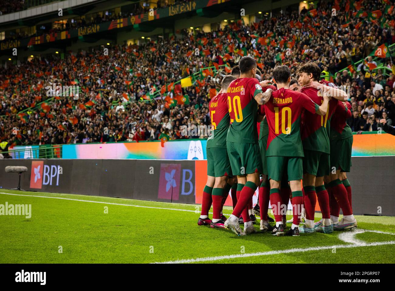 Lisbon, Portugal. 23rd Mar, 2023. Cristiano Ronaldo of Portugal celebrates  after scoring a goal during the UEFA Euro 2024 qualifying round group J  match between Portugal and Liechtenstein at Estadio Jose Alvalade.