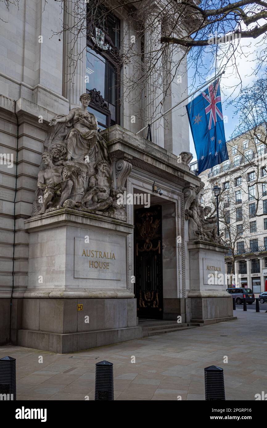 Australian High Commission London. The High Commission of Australia is located in Australia House on the Strand, London, a Grade II listed building. Stock Photo