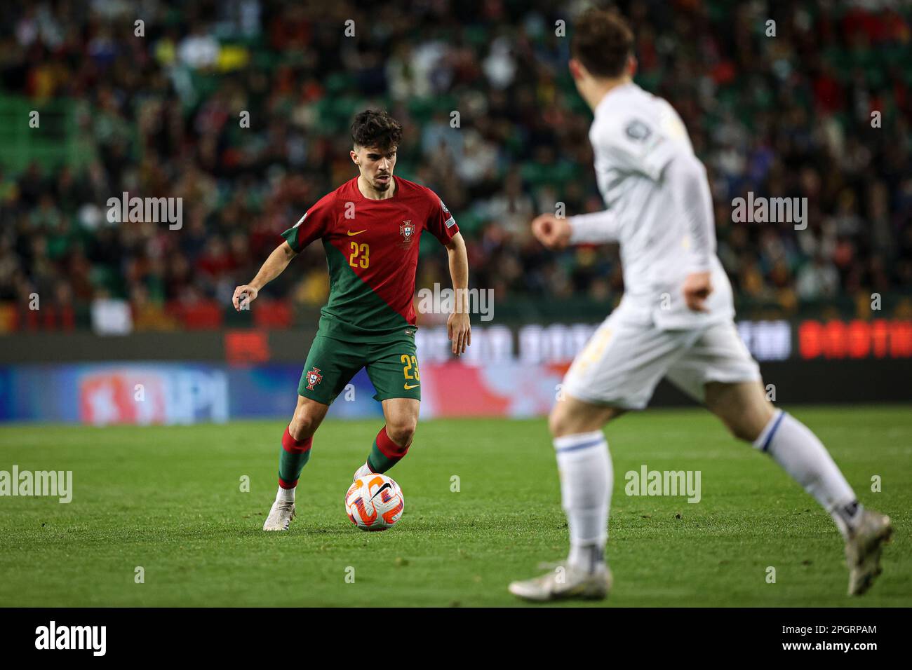 Lisbon, Portugal. 23rd Mar, 2023. Cristiano Ronaldo of Portugal celebrates  after scoring a goal during the UEFA Euro 2024 qualifying round group J  match between Portugal and Liechtenstein at Estadio Jose Alvalade.