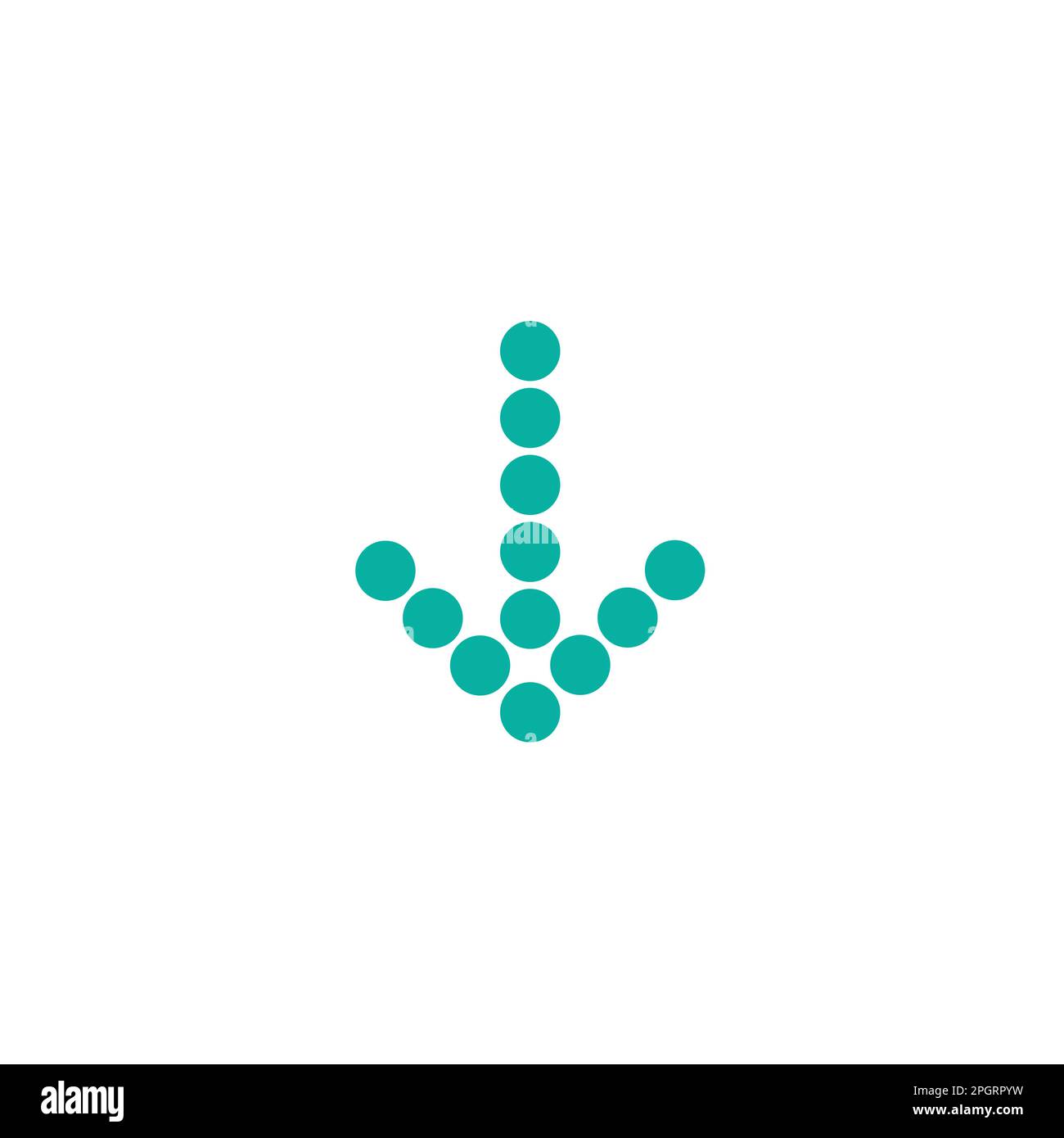 blue arrow down made of dots. flat icon. Download sign. isolated on