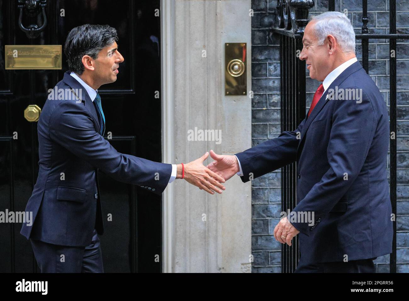 London, UK. 24th Mar, 2023. Rishi Sunak, MP, Prime Minister of the United Kingdom, welcomes Benjamin Netanyahu, Prime Minister of Israel, at 10 Downing Street in Westminster today. Credit: Imageplotter/Alamy Live News Stock Photo