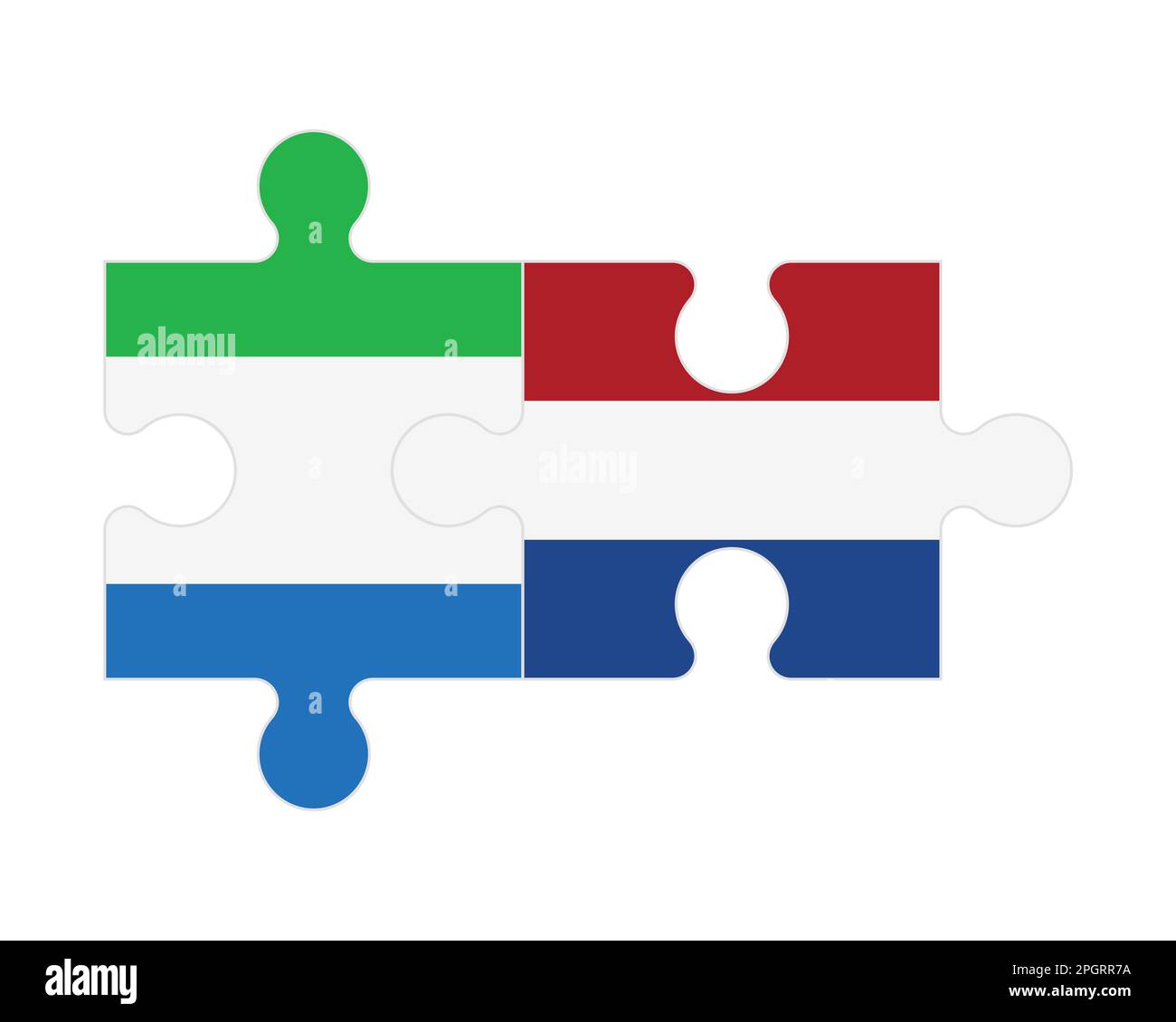 Connected puzzle of flags of Sierra Leone and Netherlands, vector Stock Vector