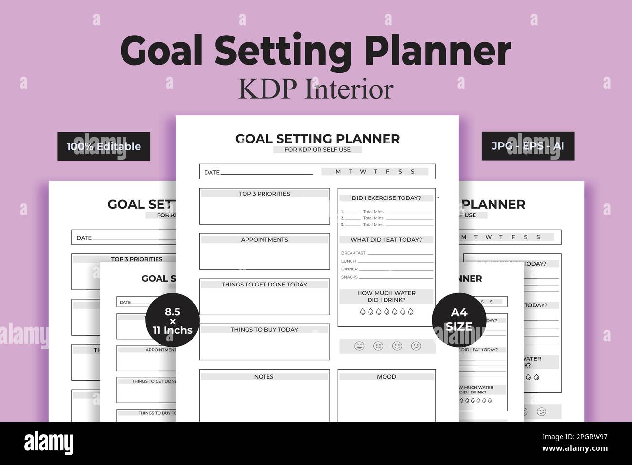 Goal Setting Planner - KDP Interior Low and No Content Book Stock Vector