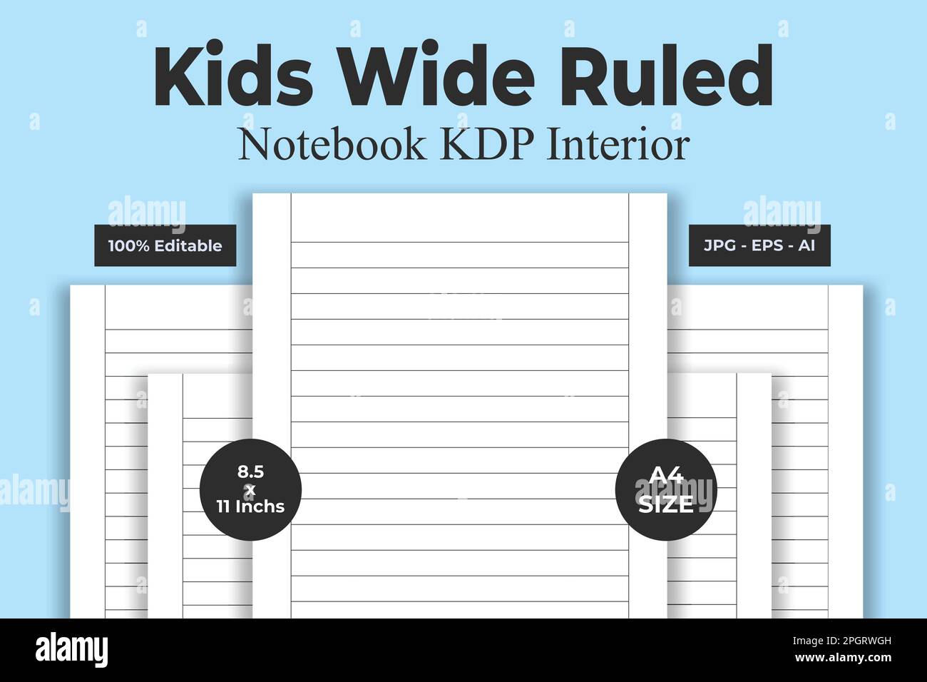 Kids wide ruled notebook kdp interior stock vector image art alamy