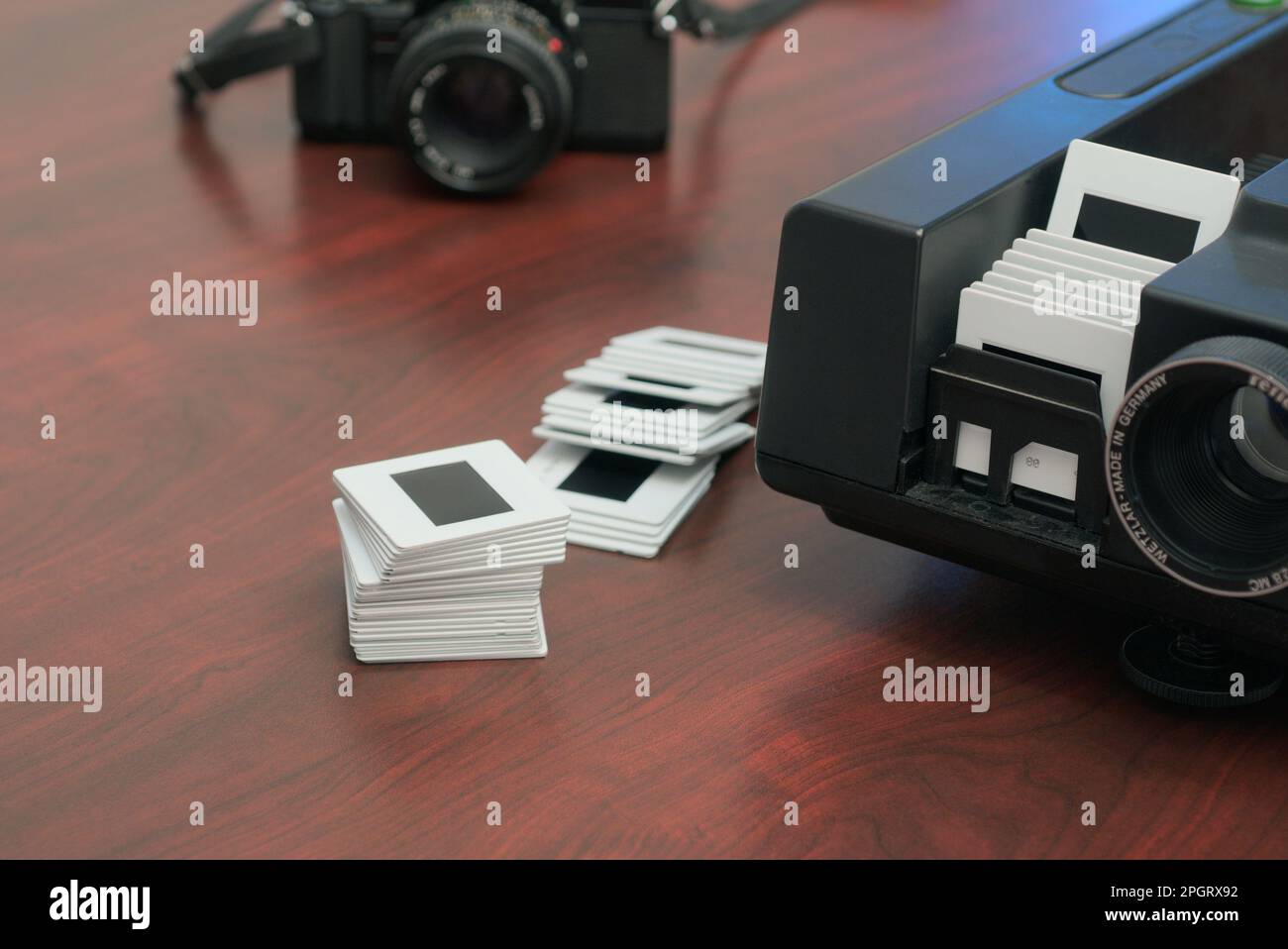 35mm Slide Projector Tray And Old SLR Stock Photo Alamy