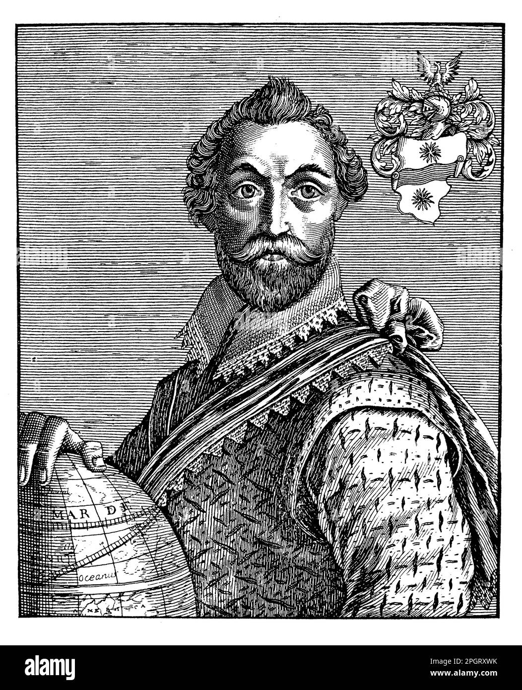 Francis Drake was an English sea captain, privateer, and explorer who lived from c. 1540-1596. He is best known for his circumnavigation of the globe and his involvement in defeating the Spanish Armada. Drake was also involved in piracy and slave trading, and was knighted by Queen Elizabeth I for his achievements. Stock Photo