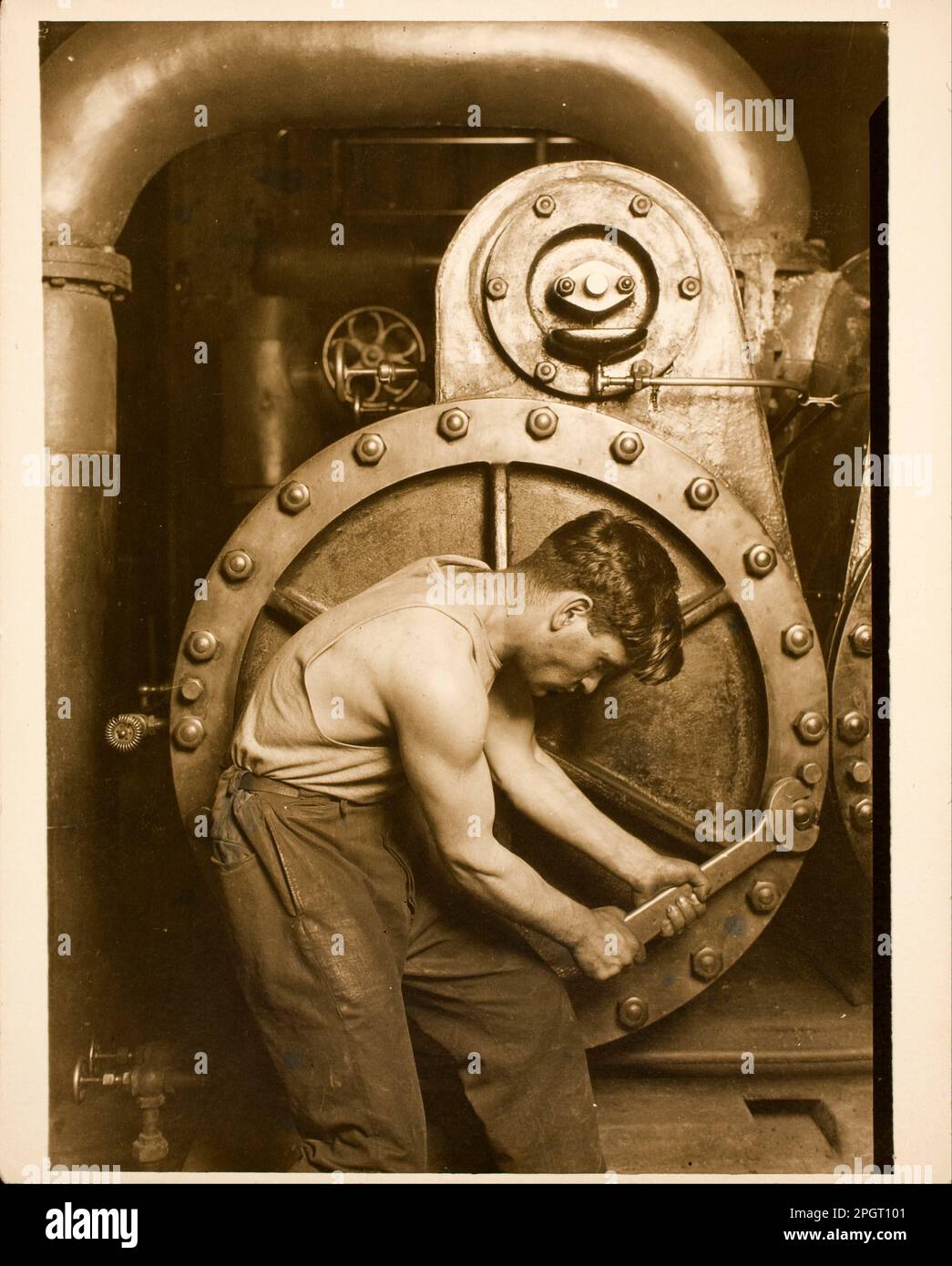 Powerhouse mechanic 1920 by Lewis Hine Stock Photo