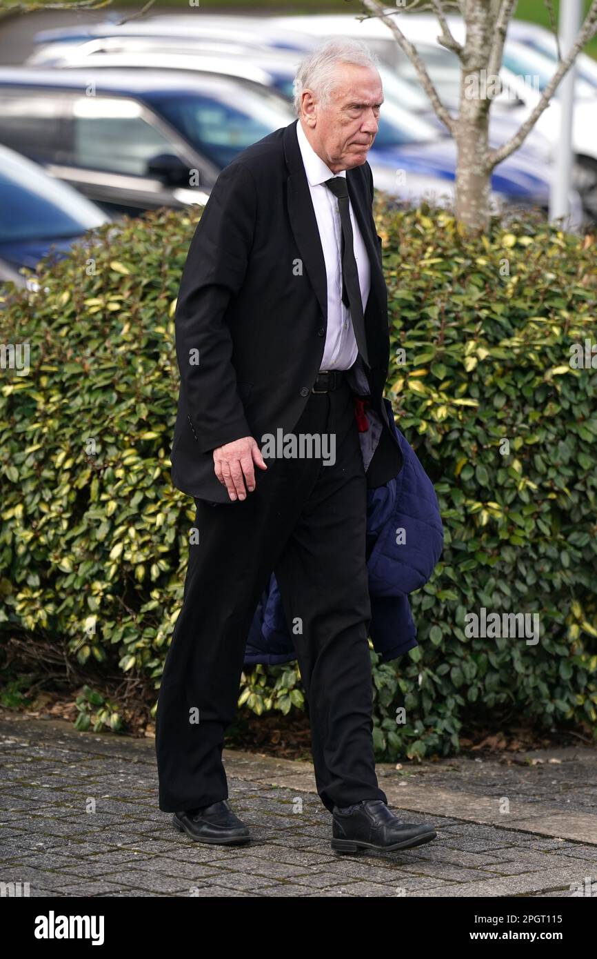 Martin Taylor arrives ahead of a funeral service for sport commentator
