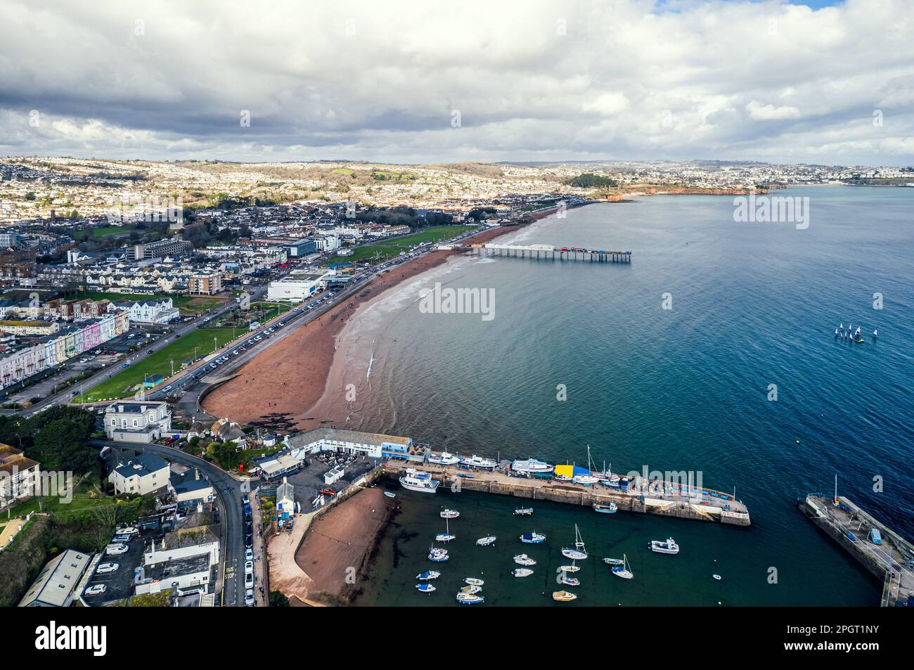 Aerial view of Paignton Harbour and South Quay from a drone, Paignton