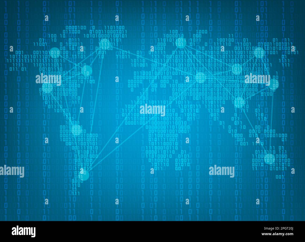 Blue binary code number with digital number world map background stock
