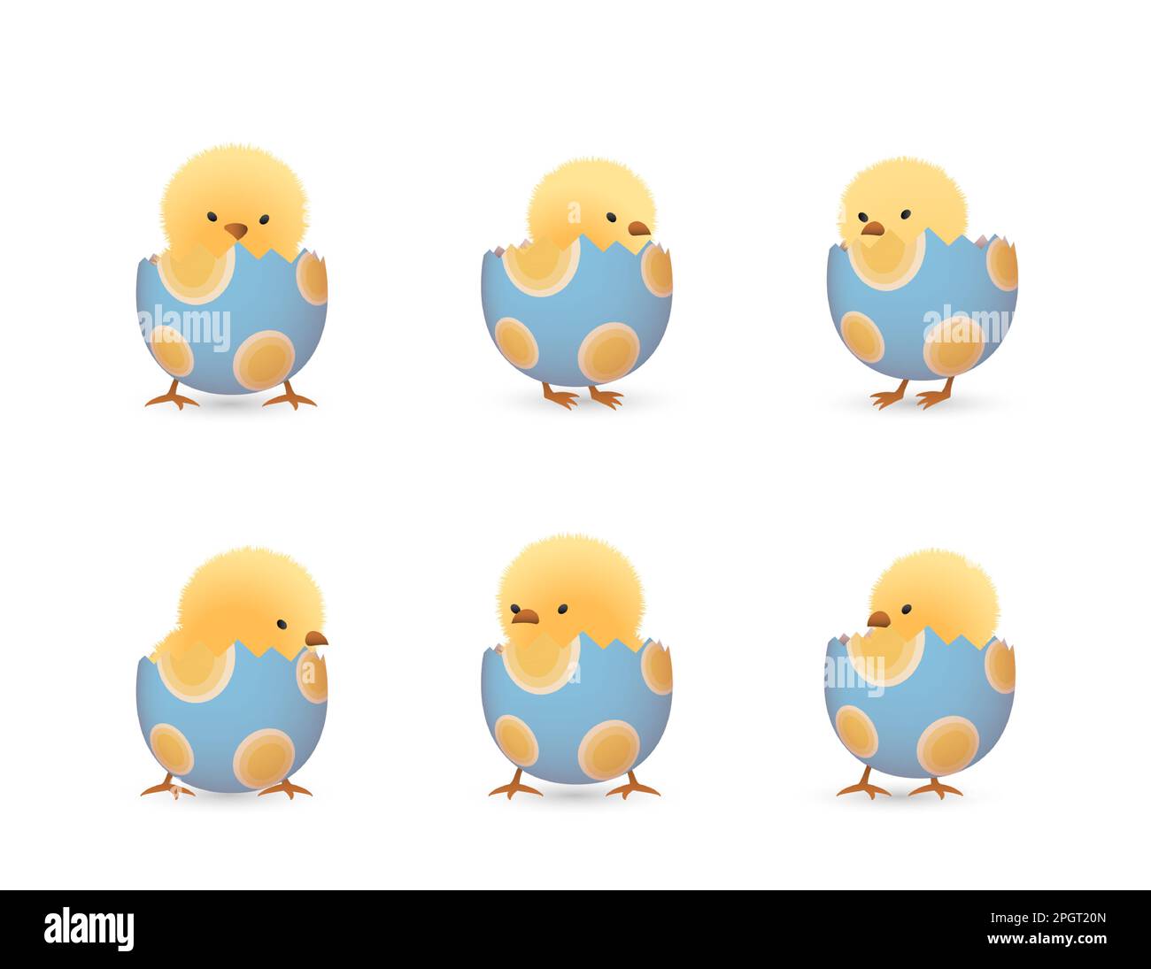 Chicks in lower part of broken Easter eggs with ovals set Stock Vector