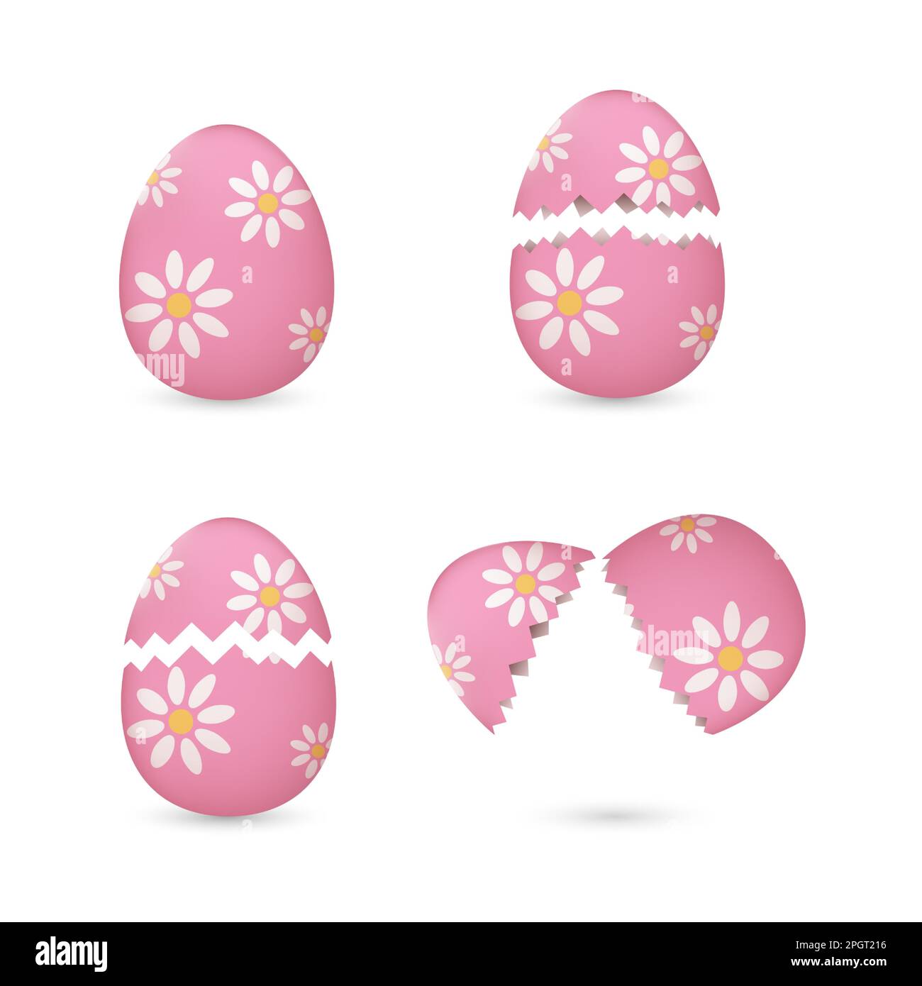 Cracked easter eggs painted with flowers set Stock Vector
