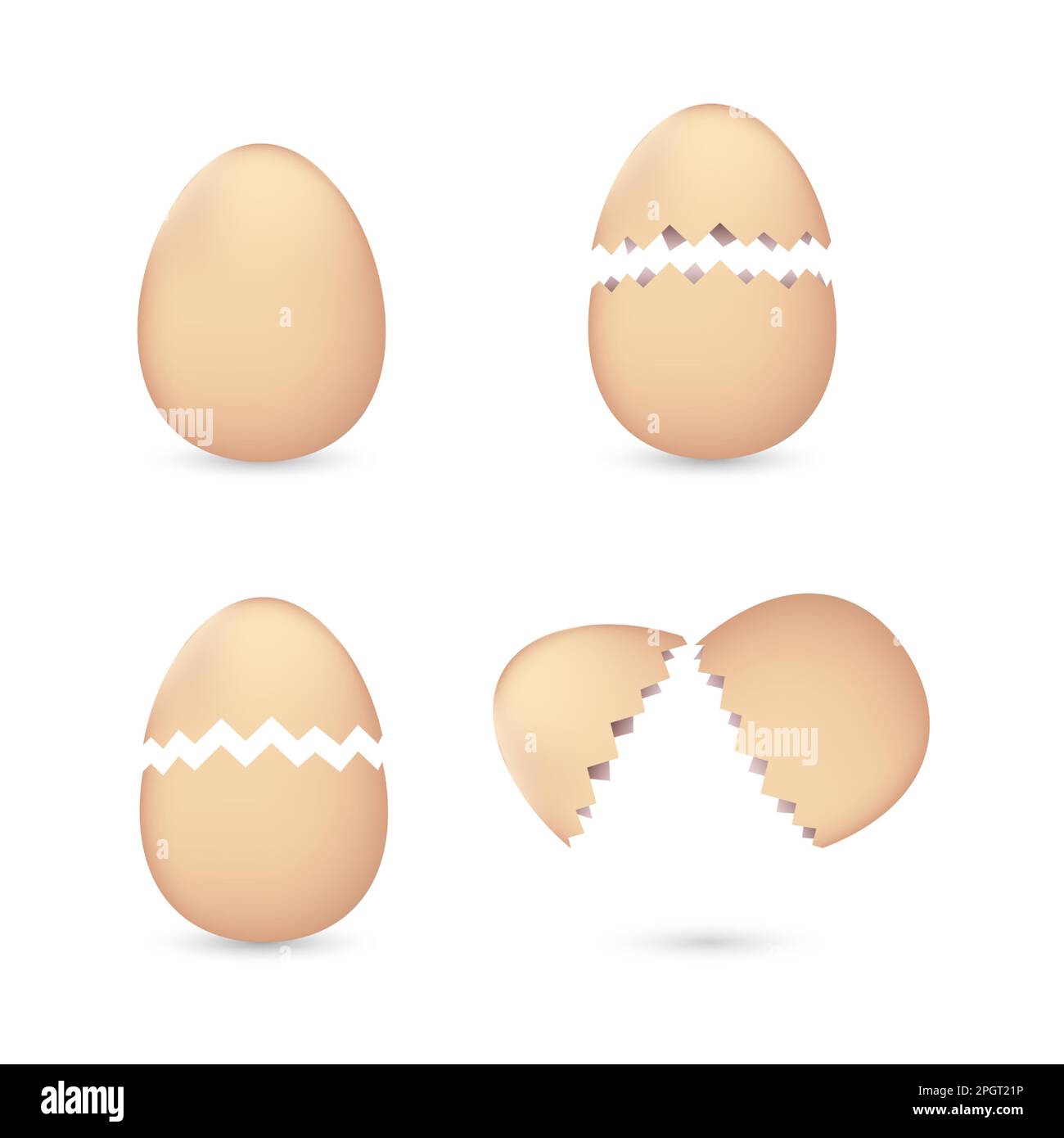 Light reddish yellow cracked realistic eggs set Stock Vector