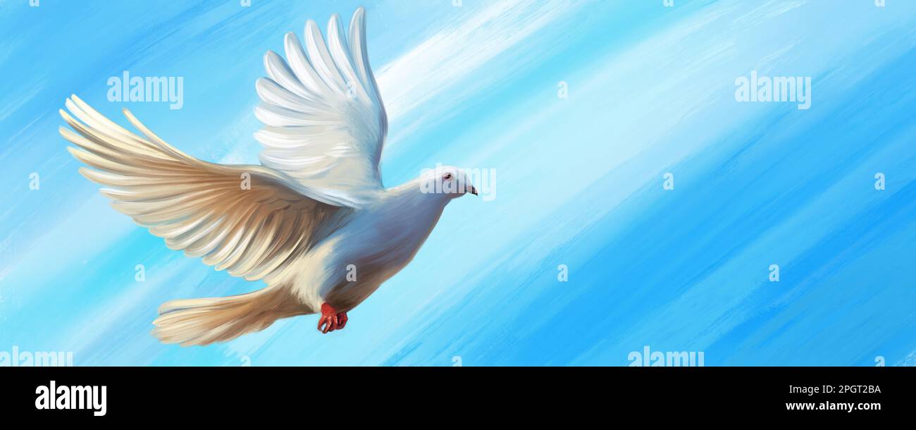 dove bird is a symbol of peace and purity, art illustration painted,art illustration painted oil style. Stock Photo
