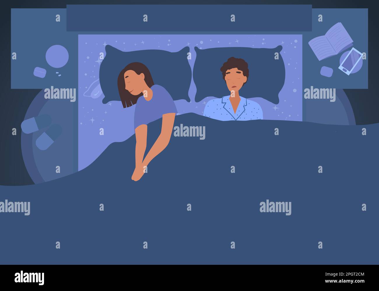 Couple Asleep In Bed Together Stock Vector Images Alamy