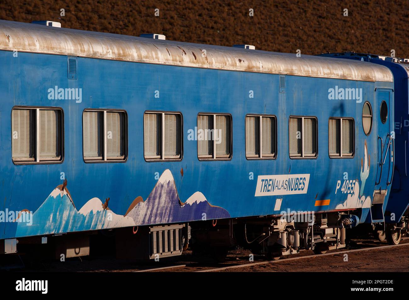 The famous Tren de Las Nubes stationed at the Railway Station of San Antonio de Los Cobres, Salta Province, Argentina Stock Photo