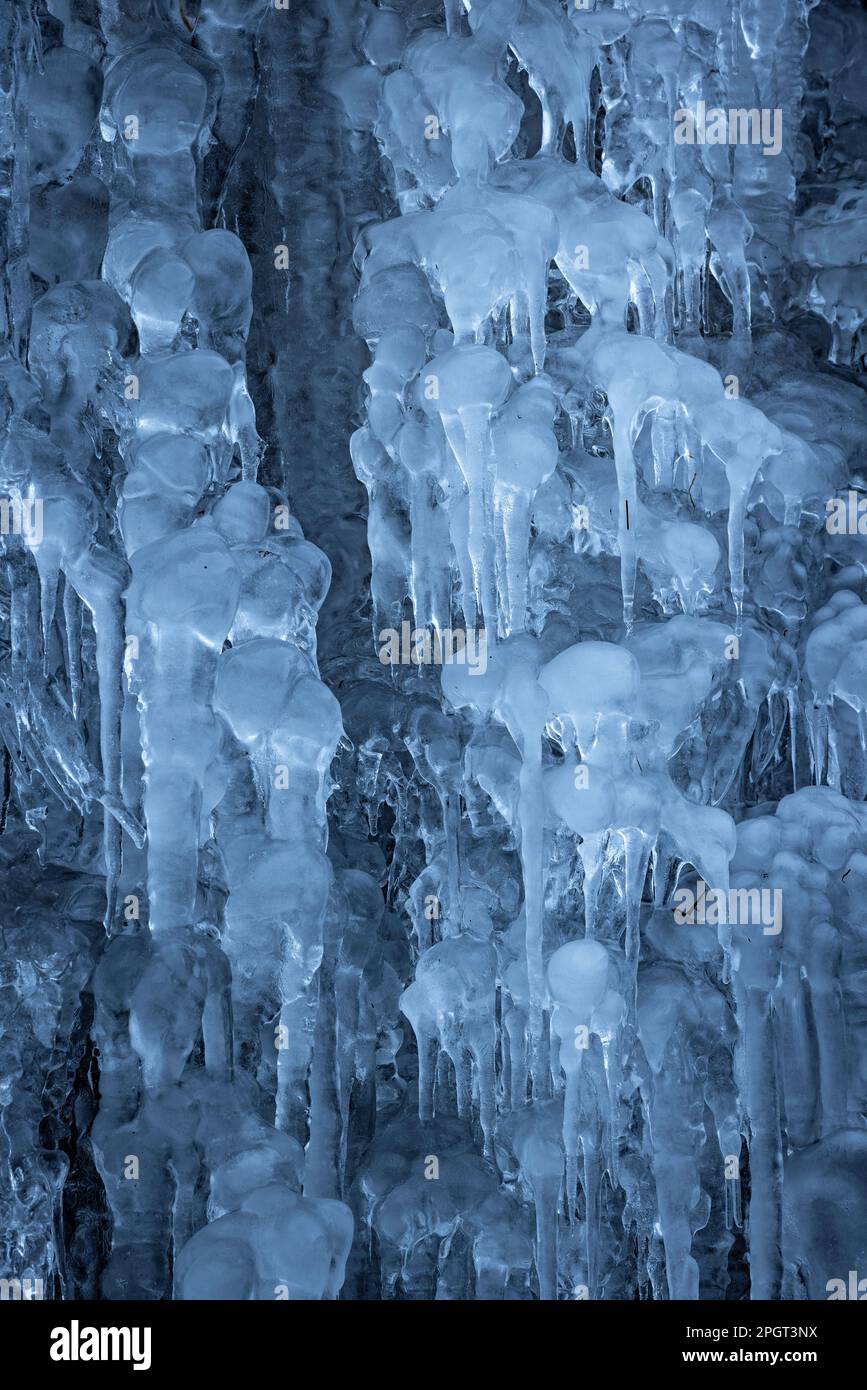 Ice formations in Glyn Tarell, Brecon Beacons National Park, Powys, Wales Stock Photo