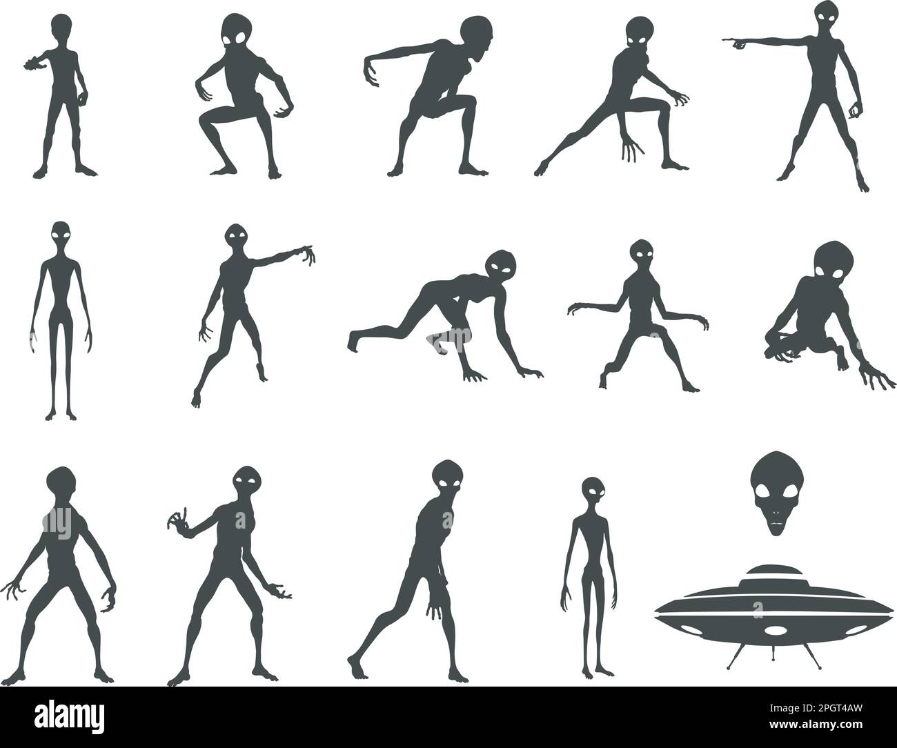 Alien SVG cut file, Alien silhouette, Alien face svg, Alien space silhouette, Alien vector, Alien UFO silhouette Stock Vector