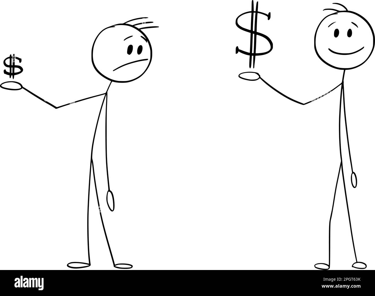 Invest money and earn profit, vector cartoon stick figure or character