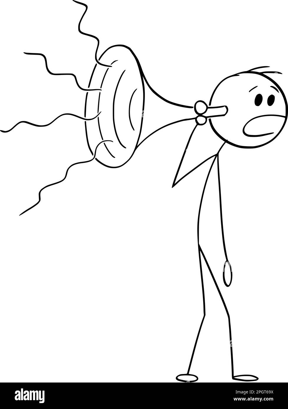 Person with hearing problem holding ear horn, vector cartoon stick