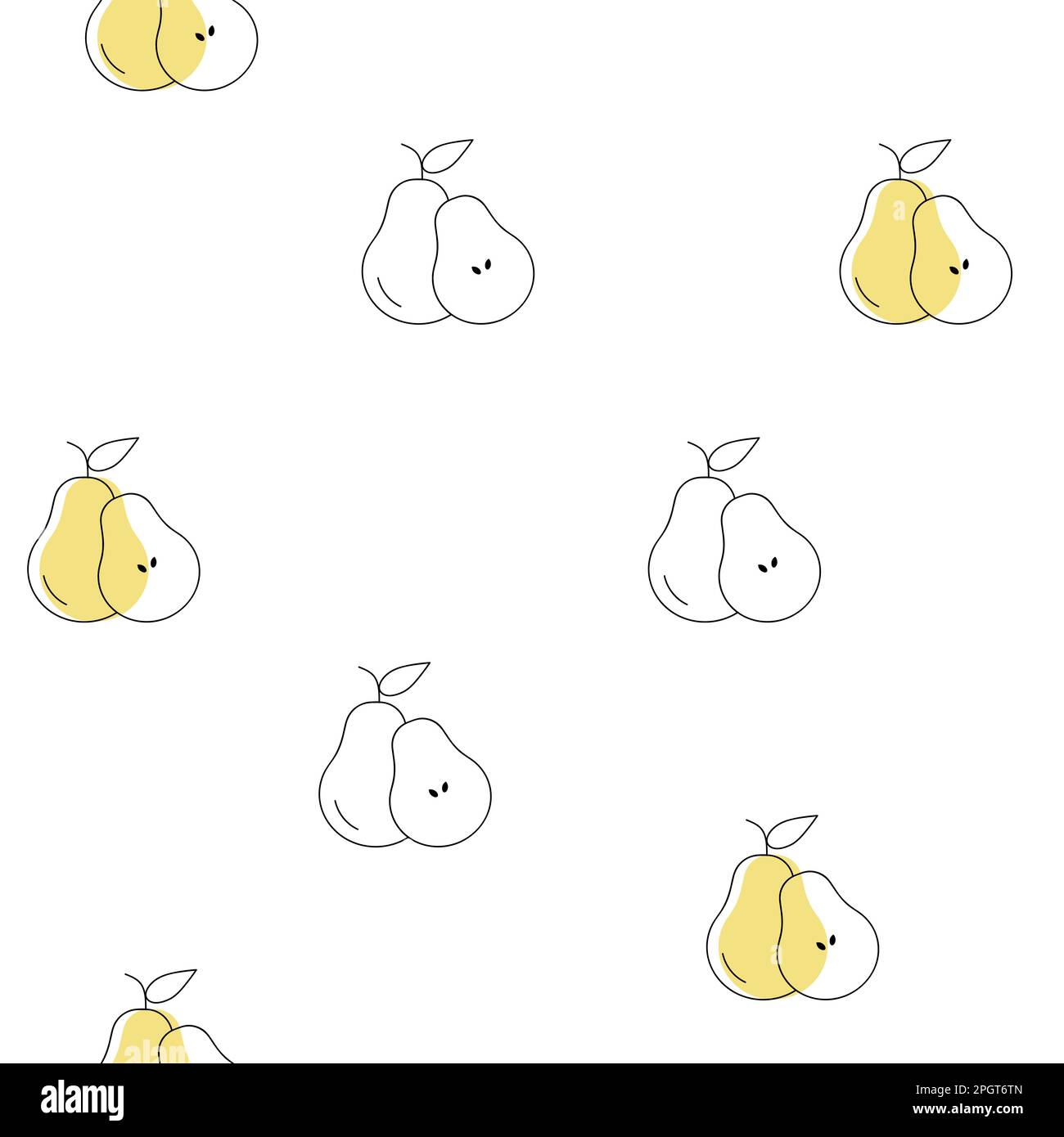 Pear Layout Pears seamless pattern. Vector one line doodle fruits print. Vegan ...