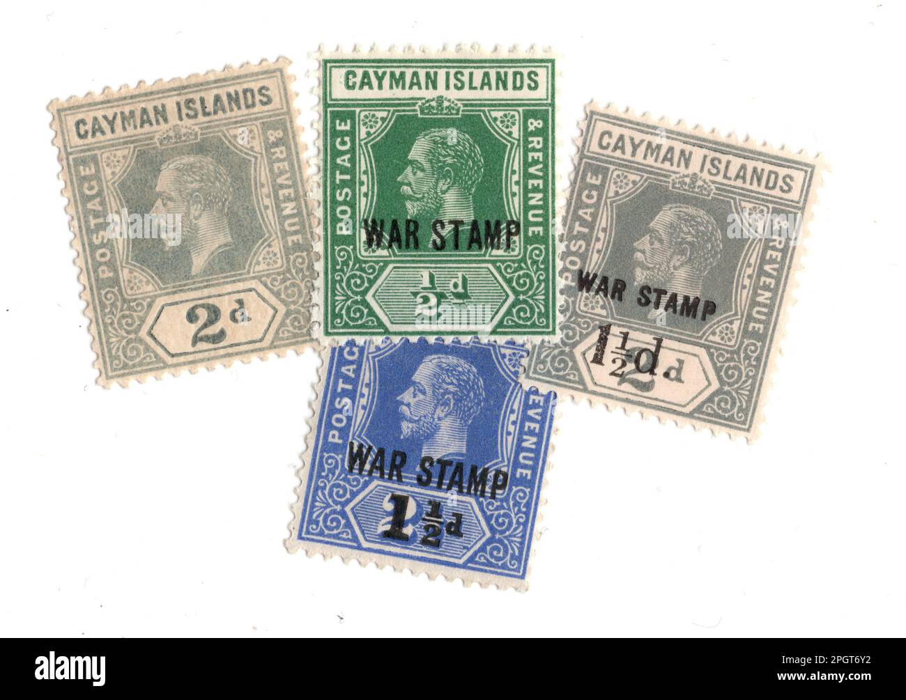 Vintage mint postage stamps from the Cayman Islands isolated on a white