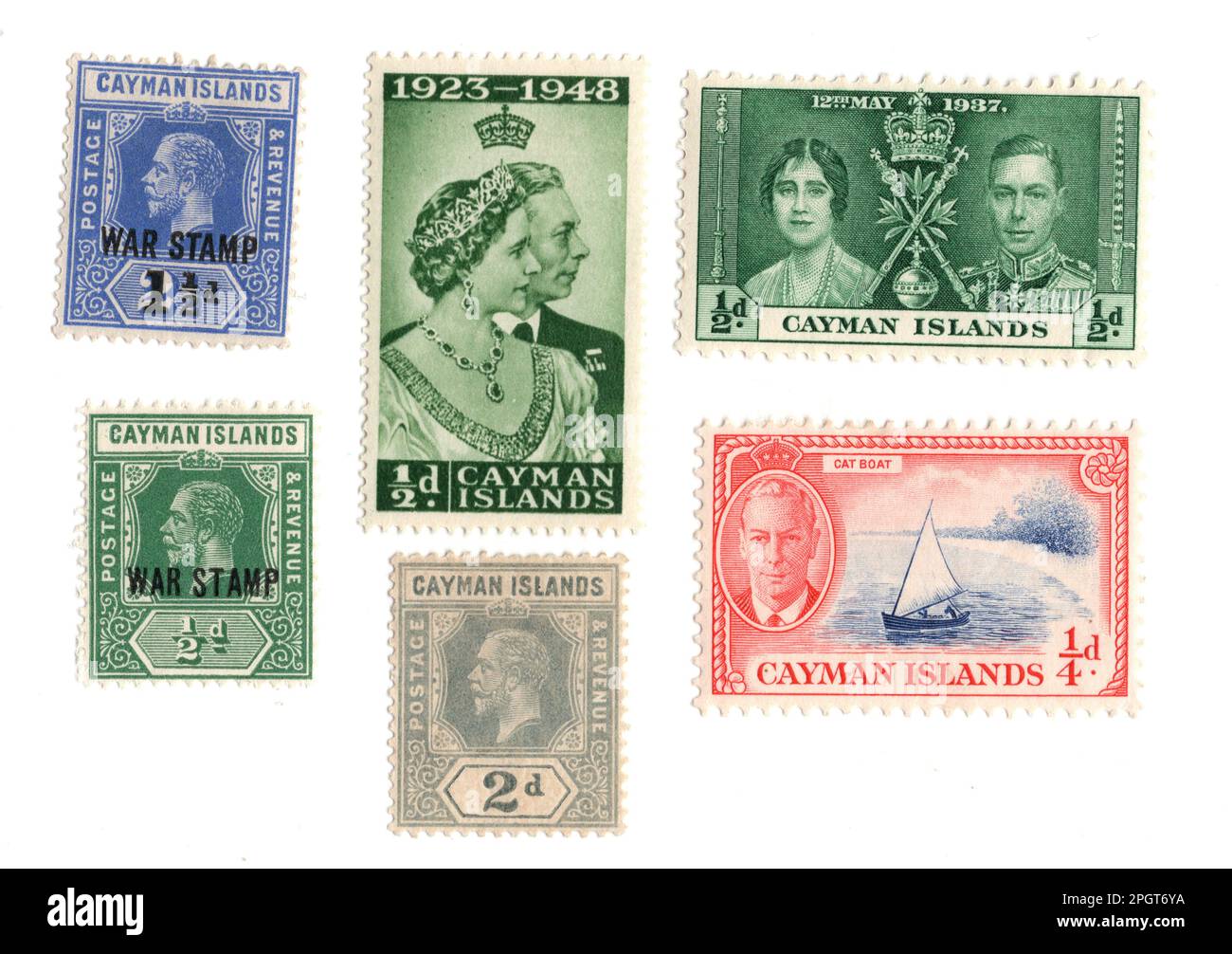 Vintage mint postage stamps from the Cayman Islands isolated on a white
