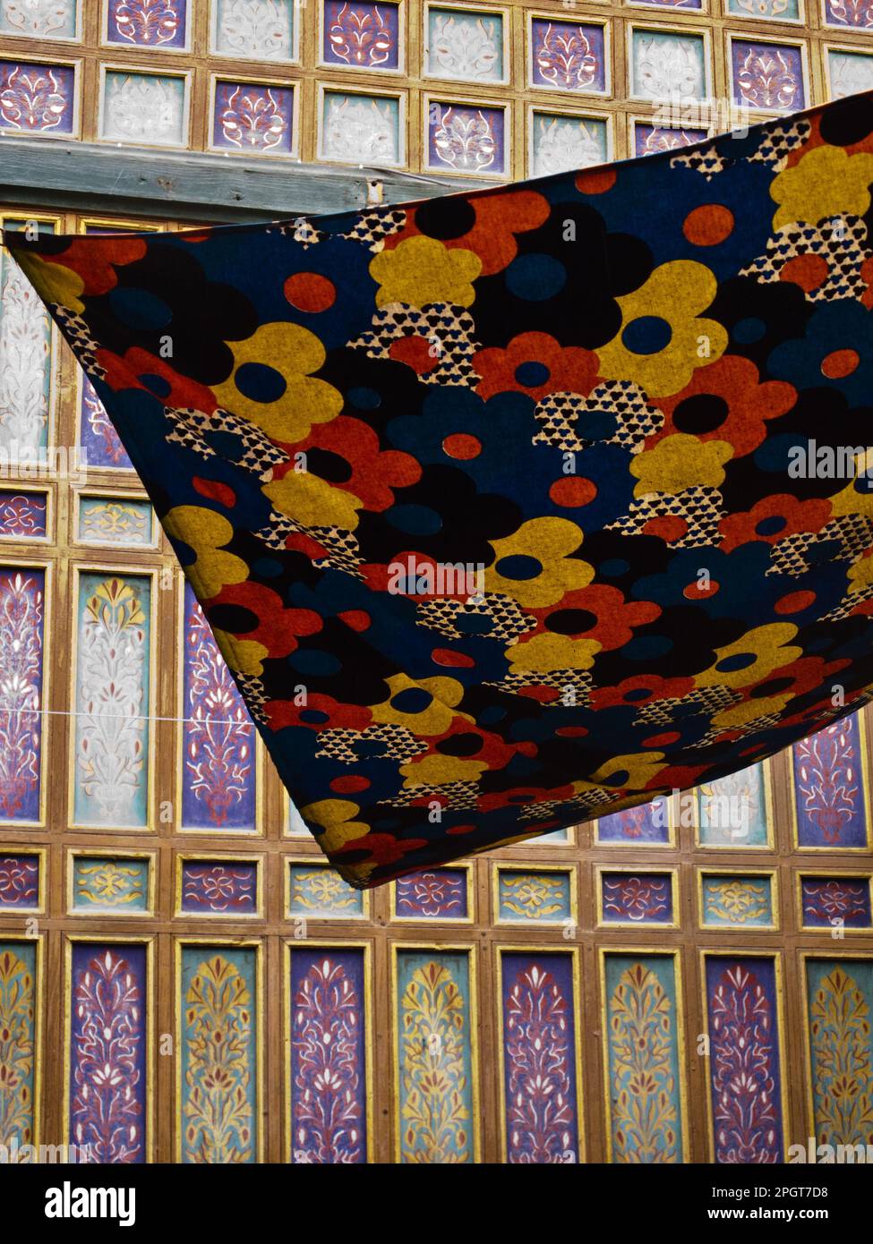Painted wooden wall and canopy, medina, Fes, Morocco Stock Photo - Alamy