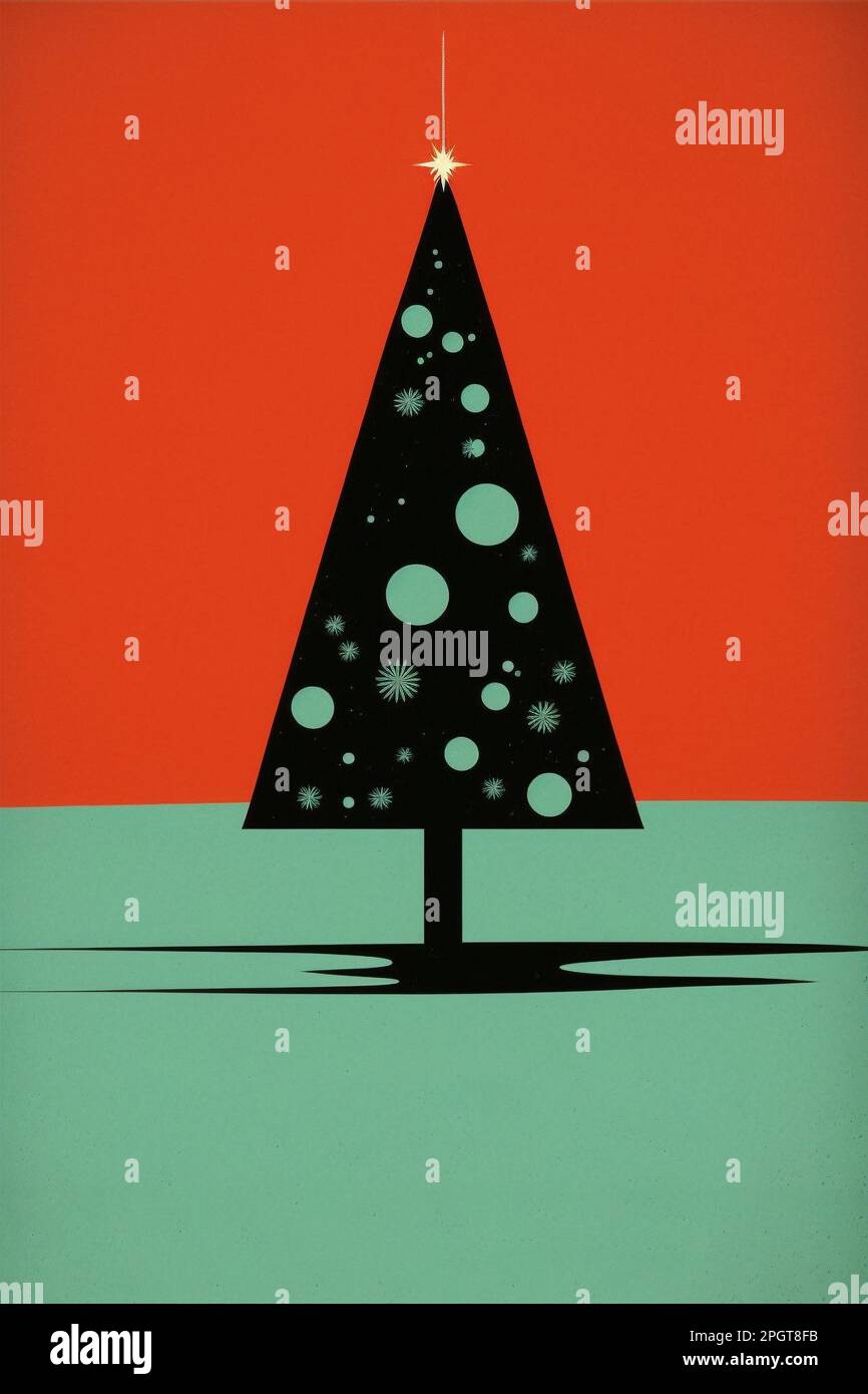 A festive Christmas poster in a minimalistic, 1950s and 1960s style Stock Photo