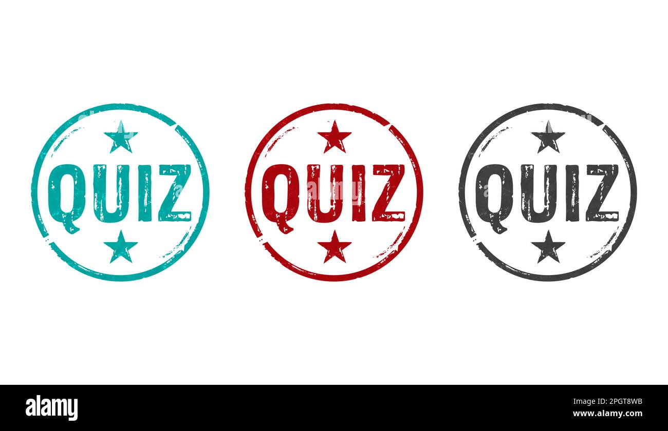 Quiz stamp icons in few color versions. Competition question and answer