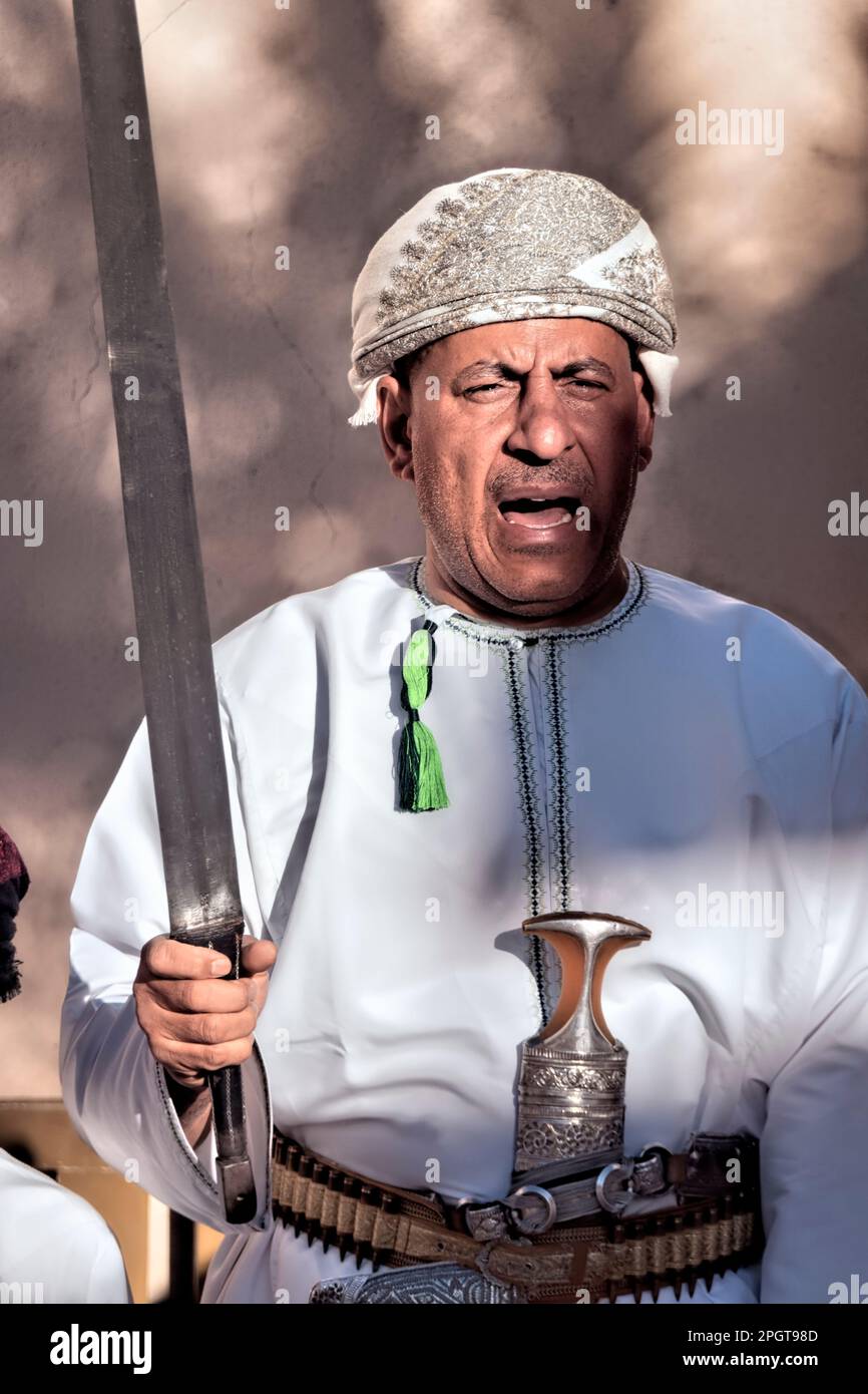 Traditional Omani sword (khanjar) dance, Nizwa, Oman Stock Photo Alamy