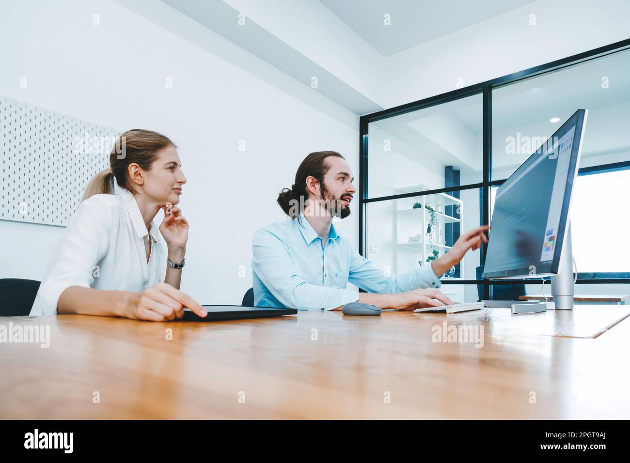 Professional development programers programming game software or developing code for shopping online financial data security system network working at Stock Photo