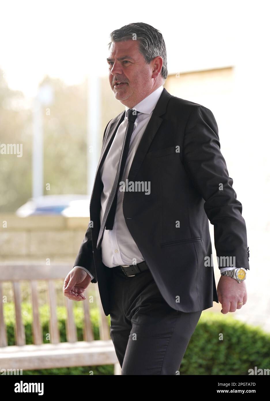 Former Football Association managing director Adrian Bevington arrives