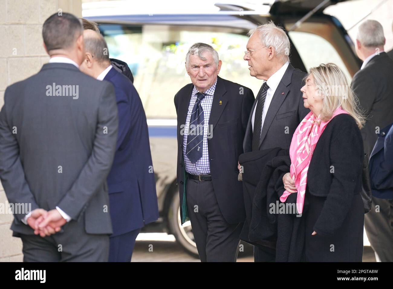 David Pleat (centre) with guests ahead of a funeral service for sport