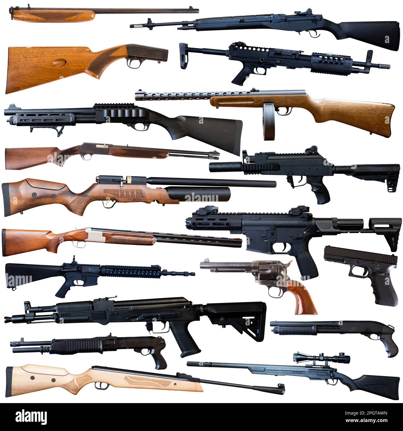 Many types of firearm cutouts, isolated over white background Stock ...