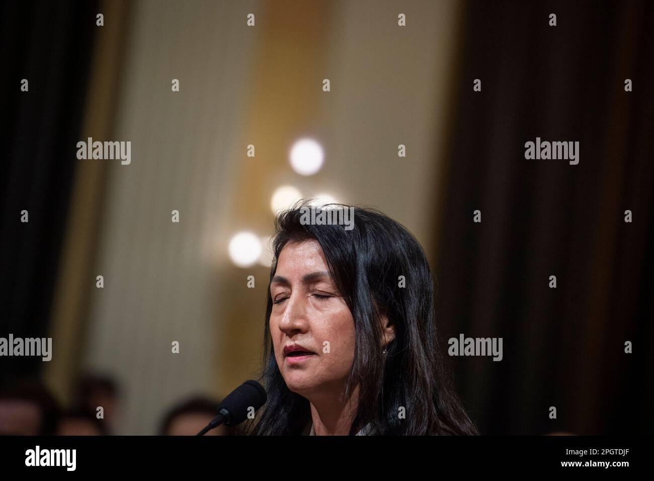 Washington, United States Of America. 23rd Mar, 2023. Gulbahar Haitiwaji, concentration camp survivor and author, “How I Survived a Chinese “Reeducation” Camp: A Uyghur Woman's Story” responds to questions during a House Select Committee on the Strategic Competition Between the United States and the Chinese Communist Party hearing 'The Chinese Communist Party's Ongoing Uyghur Genocide' in the Cannon House Office Building in Washington, DC, Thursday, March 23, 2023. Credit: Rod Lamkey/CNP/Sipa USA Credit: Sipa USA/Alamy Live News Stock Photo
