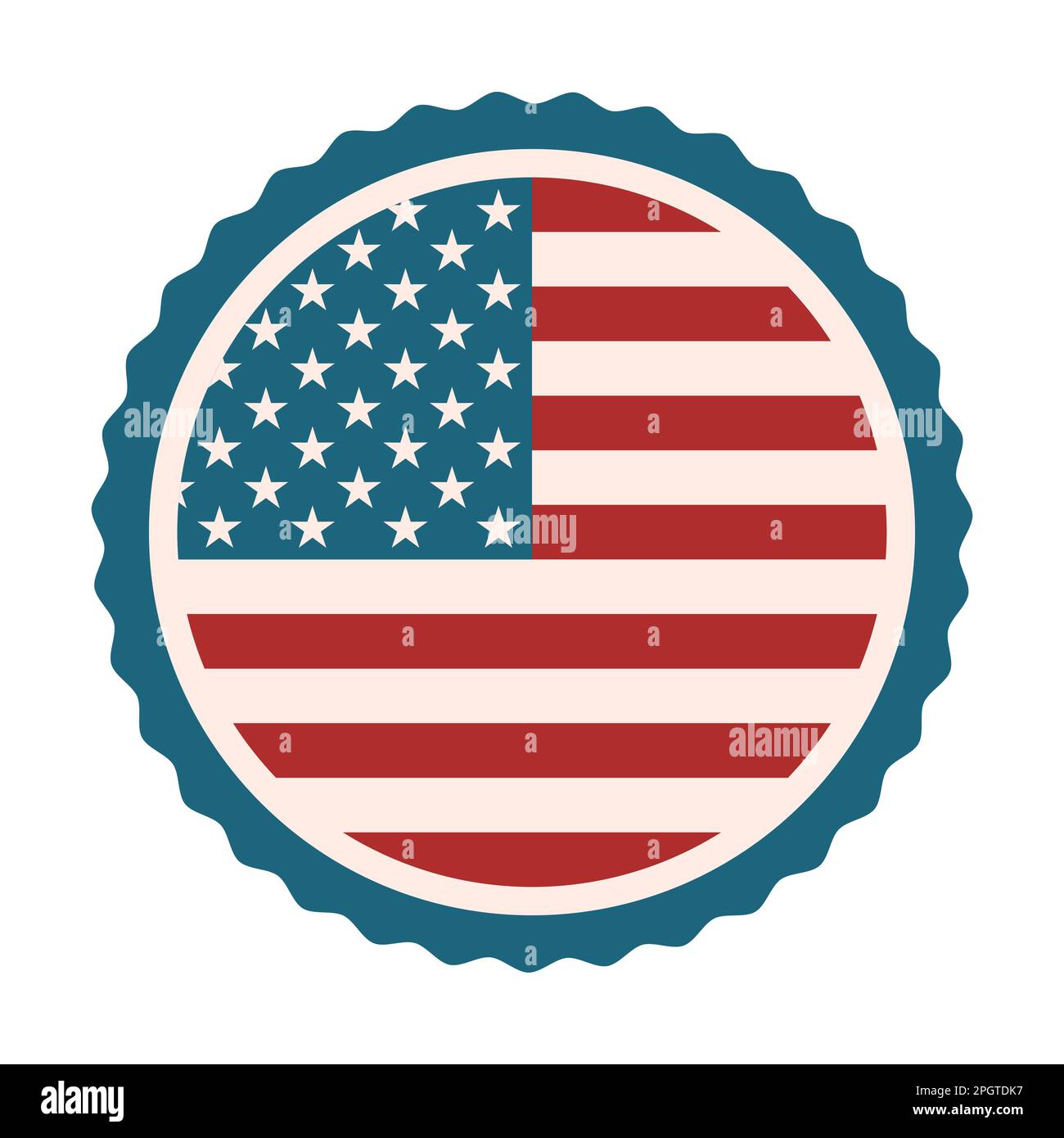 Retro American national stamp. USA flag in a circle. America's flag badge. Red stripes and stars. US round emblem or icon. Patriotism, election Stock Vector