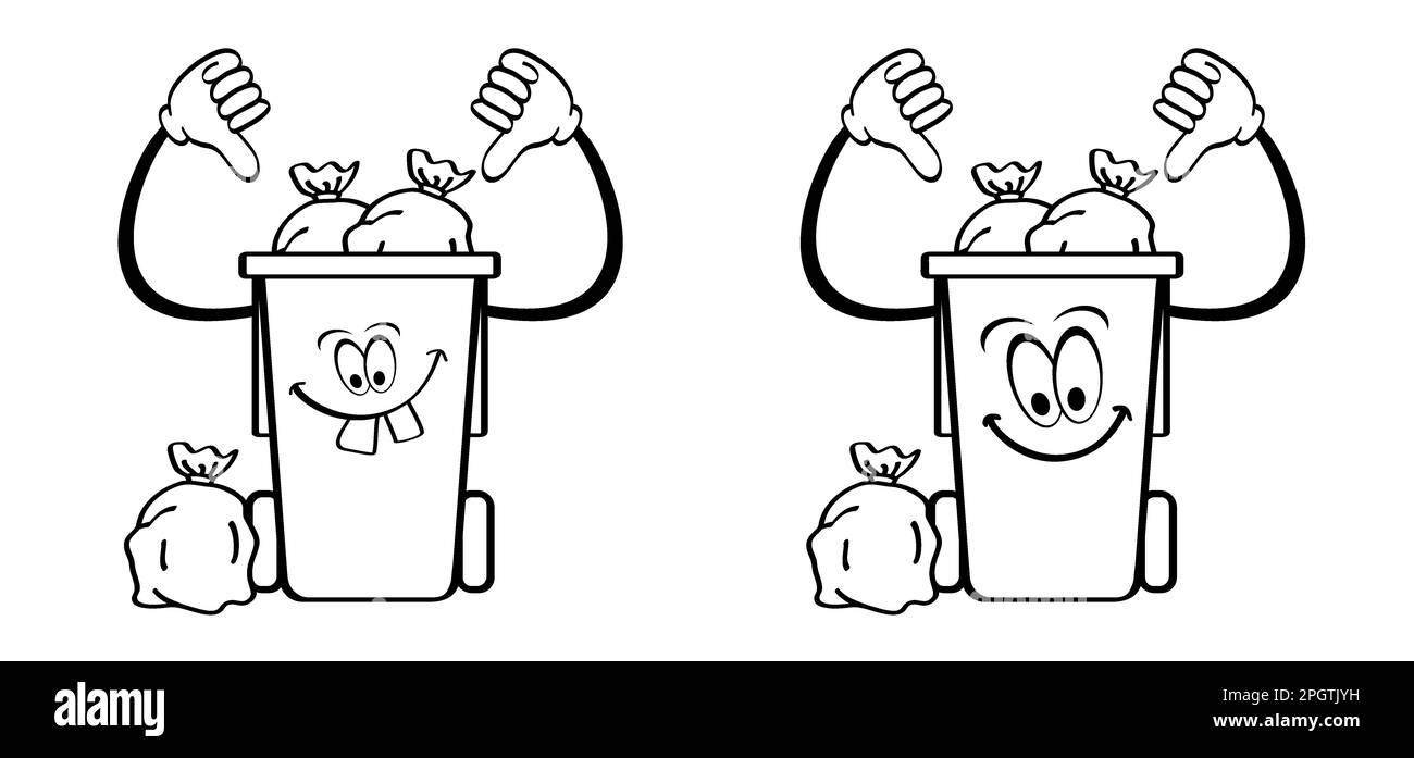 Garbage bag and container. Waste bin or or litterbin. Garbage can