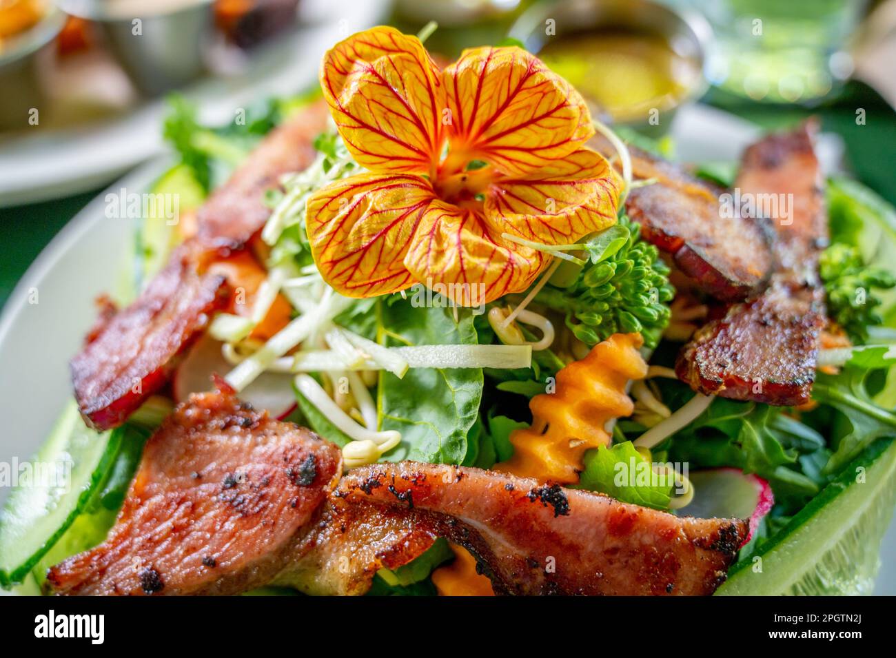 Exotic pork chop dish in Antigua Guatemala Stock Photo