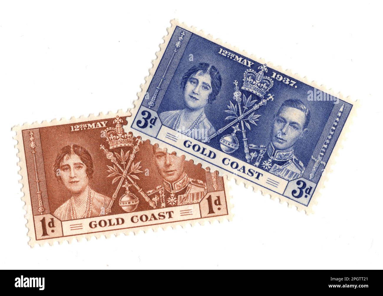 Vintage mint postage stamps from Gold Coast isolated on a white