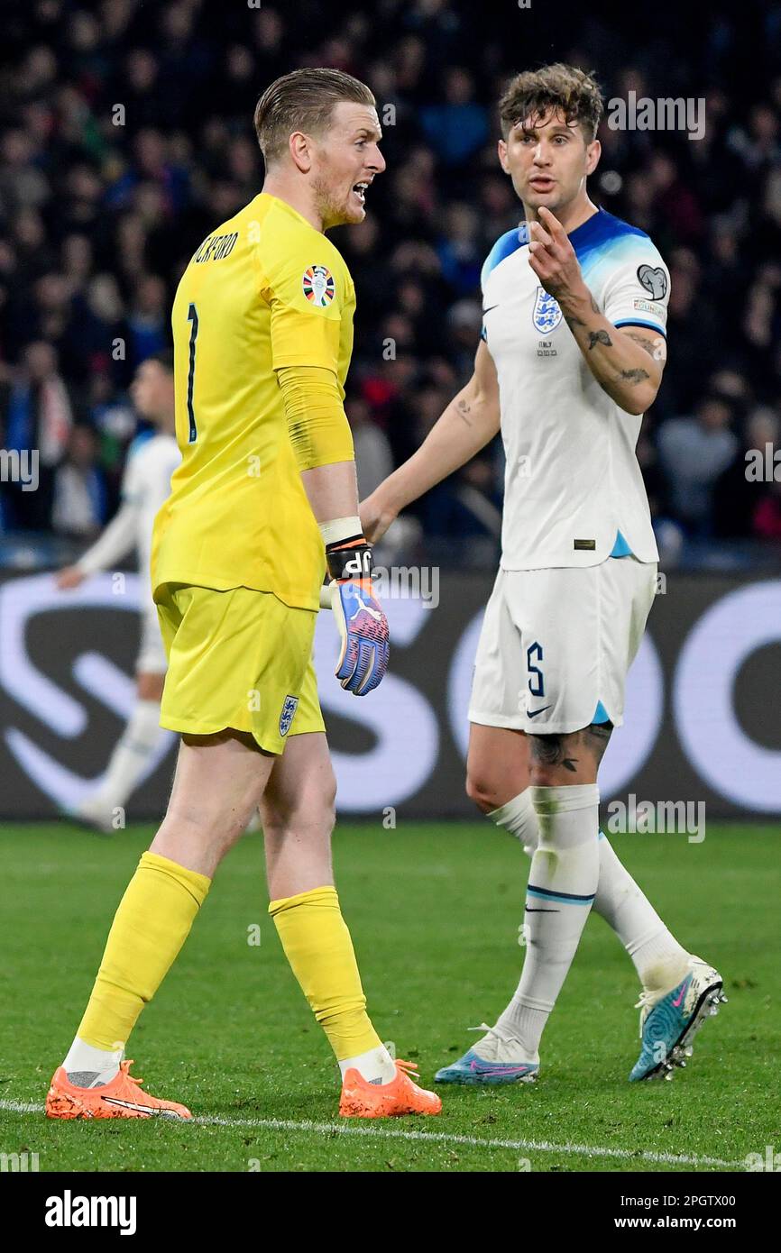 Jordan Pickford and John Stones of England during the UEFA EURO2024 European Championship Qualification Group C football match between Italy and Engla Stock Photo Alamy
